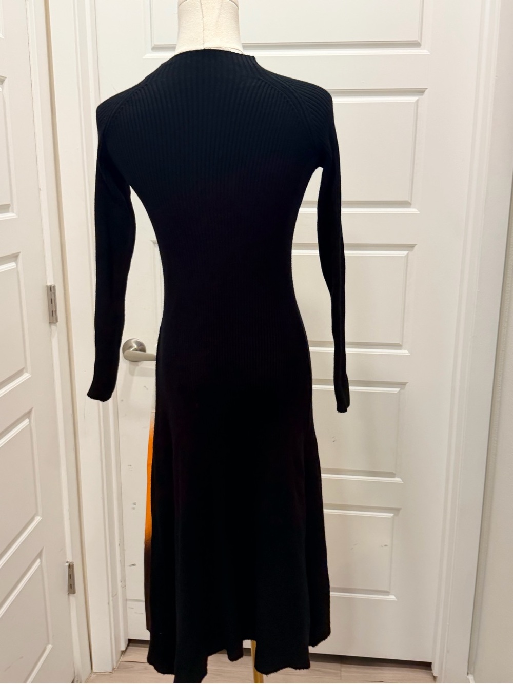 Black Midi Sweater Dress with Orange Ombre Pleat - Picture 5 of 8